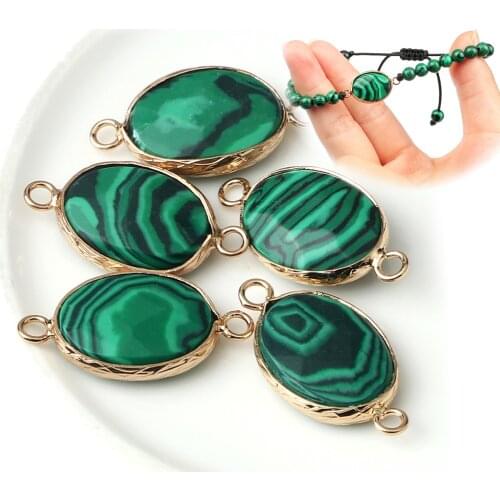 Natural Stone Malachite Green Beads DIY Accessories Pendants Making Bracelet Necklace Charm Oval Edging Pendant Jewelry Findings