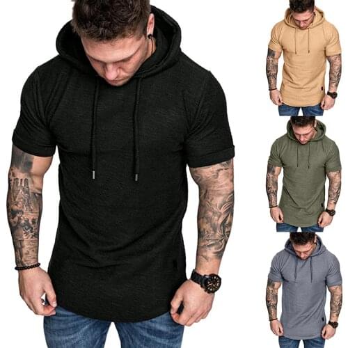 New Style Eu Size Solid Colour Hooded Short - Sleeved Man T - Shirt