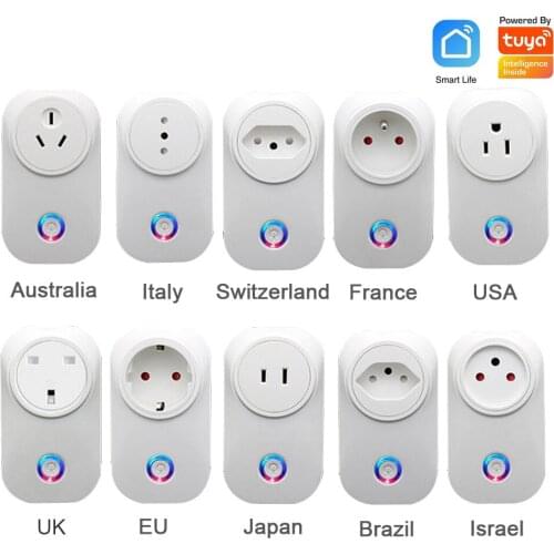 General Residential 2.4G WIFI Power Plug Wireless Tuya smart life App control UK EU USA Energy saving Socket Alexa google