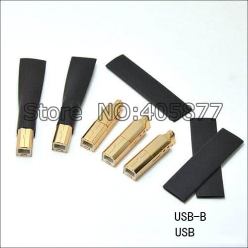 One Set Copper Gold Plated USB A+USB B Type A-B Plug For DIY USB Cable hifi USB connector