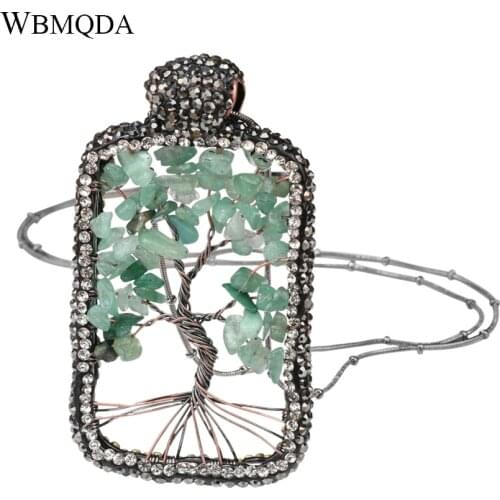 Green Natural Stone Tree Of Life Necklaces Pendants For Women Fashion Crystal Gun Black Snake Chain Necklace Free Shipping