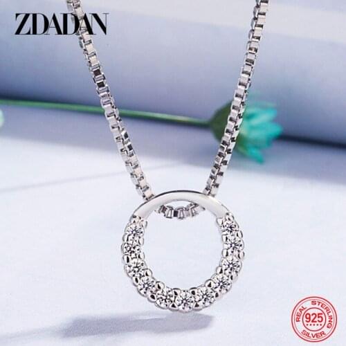 ZDADAN New Arrival 925 Sterling Silver Charm Zircon Necklace For Women Fashion Wedding Jewelry Party Gift