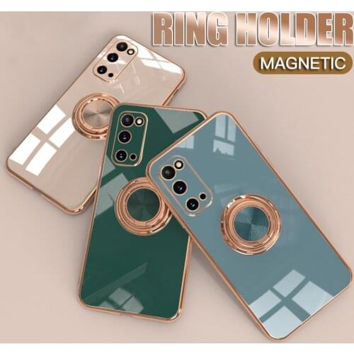 Luxury Magnetic Kickstand Shockproof Phone Case For Samsung S21 S20 Plus Ultra S20 FE Case Finger Ring Soft Plating Back Cover