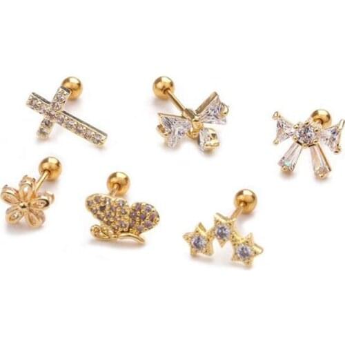 JINGLANG Ear Tragus Cartilage Piercing Stud Earrings For Women Mini Colorful Thin Rod Screw Earring Girls Party Gifts Jewelry