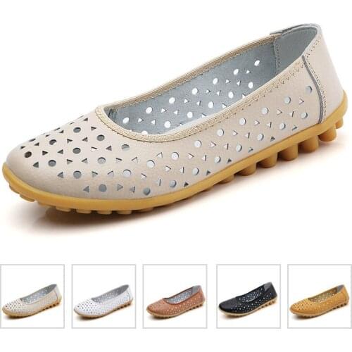 Women Flats Shoes Genuine Leather Loafers Breathable Mesh Casual Ladies Lightweight Fashion Shoes Female Slip On Ballet Shoes