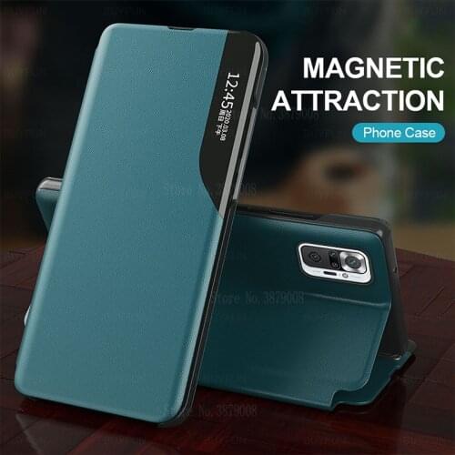 Note10 pro case smart window view magnetic pu leather flip cover for xiaomi redmi note 10 pro 10pro redmy phone book stand case