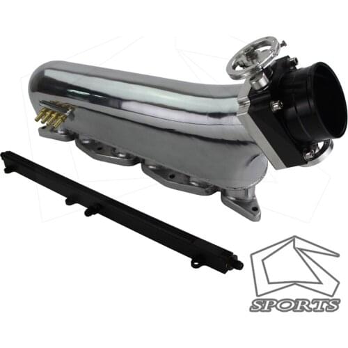 Intake Manifold+Fuel Rail +90mm Reverse Throttle Body Fit For Toyota 1JZ-GTE Black