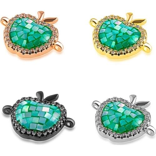 Green Ceramic Cute Apple Connector DIY Bracelet Personality Charm Unlimited Copper Jewelry Accessories Wholesale