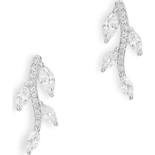 SLJELY Real 925 Sterling Silver Tree Branch Leaf Stud Earrings Micro Cubic Zirconia Stones Women Fine FESTIVAL May New Jewelry