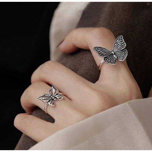 Harajuku Gothic Vintage Hollow Butterfly Rings For Women Adjustable Rings Wedding Party Statement Jewelry