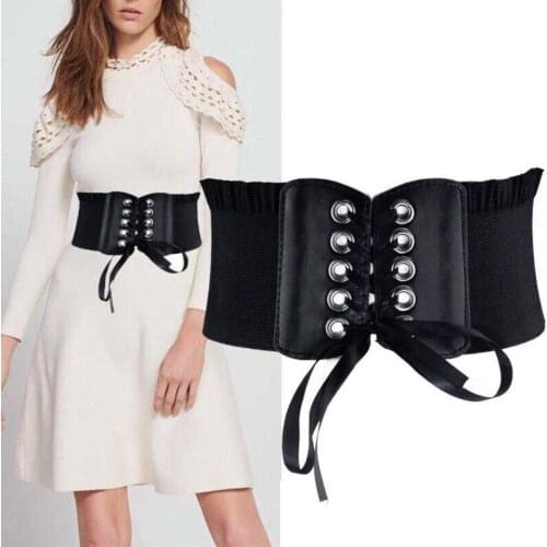 Soft PU Leather Wide Belt Women Black White Lace Corset Belt Female Wedding Dress Waistband
