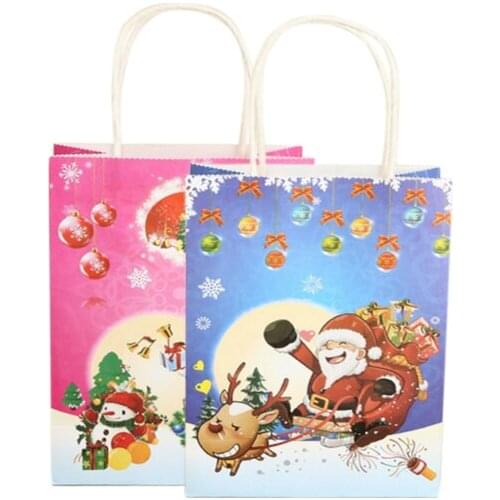 10Pcs/lot Printed Christmas Day Small With Handles Paper Gift Bag Shopping present Party Favor Bags for Kids 21x15cm
