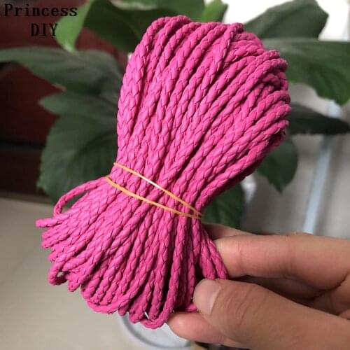 20M/Lot Jewelry Making Finding 3mm Braided Round Cord Plum PU Leather Strip DIY Bracelet Choker Key Chain Hand Craft Material