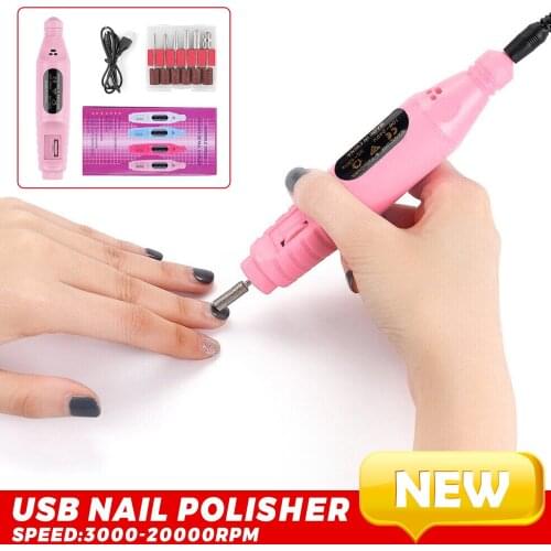 20000 RPM USB Electric Manicure Drill Set With 6 Bits Sanding Buffer Nail Files Mill Cutter Machine Gel Polish Pedicure Tool