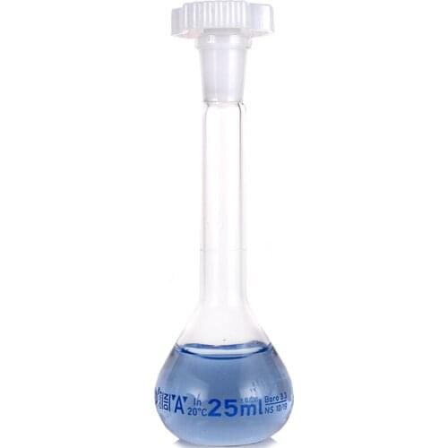 25ml Transparent Lab Borosilicate Glass Volumetric Flask with plastic Stopper Office Lab Chemistry Clear Glassware Supply