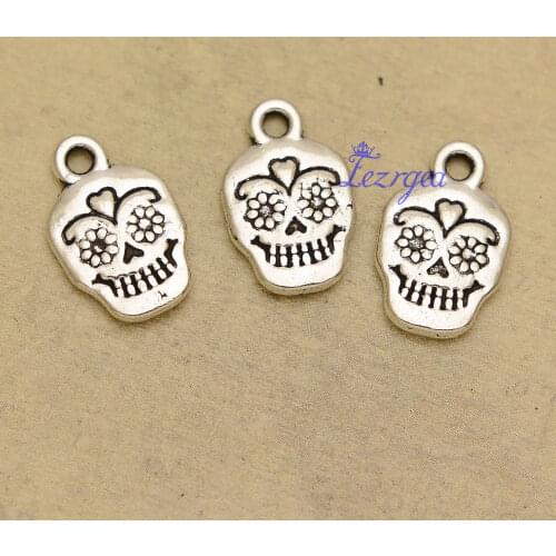 30pcs/lot--12x12mm, Antique silver plated skull Charms,DIY supplies,Jewelry accessories