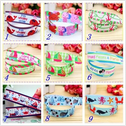7/8'' Free shipping anchor sea anima navy printed grosgrain ribbon hairbow headwear party decoration diy wholesale OEM 22mm D252