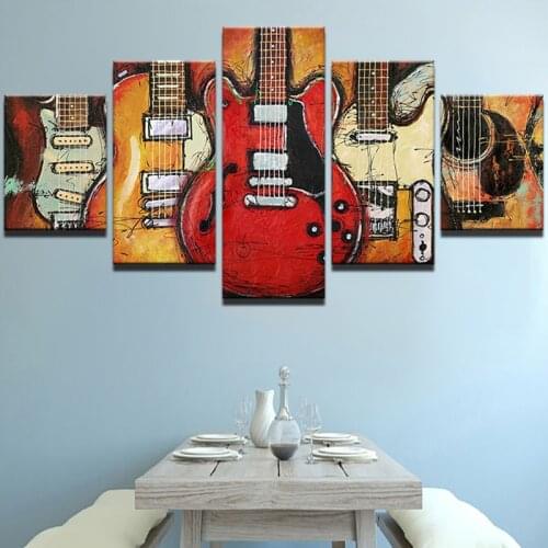 5 Panel Abstract Guitar Music Poster Modern Home Wall Decor Canvas Picture Art HD Print Painting On Canvas Artworks