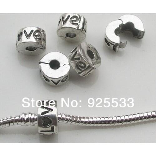 Free shipping 50pcs/lot antique silver plated copper stopper beads with love letter fit European DIY bracelet jewelry