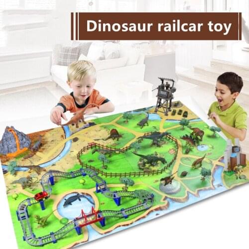 Large RailCar Volcano Spray Dinosaur Electric Track Toy Children Military Scene Simulated Animal Toys Boy Birthday ChristmasGift