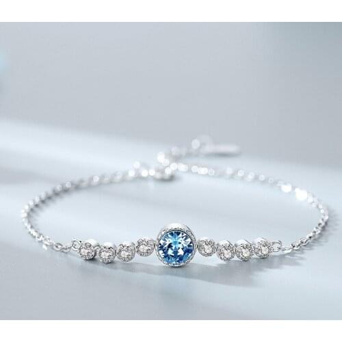 100% 925 Sterling Silver Bracelet for Women Luxury Blue Crystal Bracelets Wedding Bridal Engagement Trendy Fine Jewelry YBR204