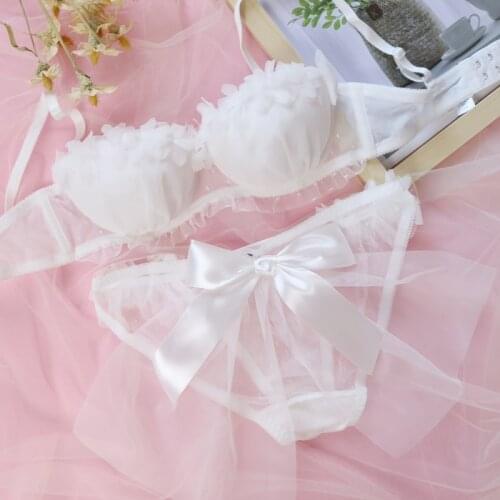 Japanese Sexy Transparent Bra Set Underwear Women Wedding Seamless Lingerie Plus Size White Bralette Push Up Bras Panties Comfy