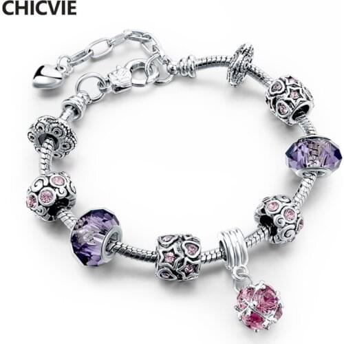 CHICVIE Purple Adjustable Bracelets Bangles Charm For Women Luxury Handmade Brand Bracelet Stainless Steel Bracelets SBR150291