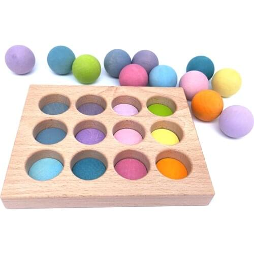 Colorful Wooden Rainbow Balls Toys Kids Montessori Materials Nordic Wood Toys Balls with Tray Color Sorting Educational Toys