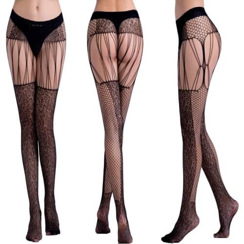 Women Sexy Lingerie Stockings Garter Belt Stripe Elastic Stockings Black Fishnet Stocking Thigh Sheer Tights Pantyhose