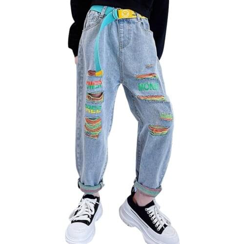 Jeans Girl Big Hole Girl Jeans Child Casual Style Childrens Ripped Jeans For Girl Spring Autumn Childrens Jeans Clothes 6 8 10