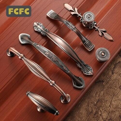 FCFC European Zinc Alloy Red ancient Cabinet Handles Wadrobe Door Pulls Drawer Knobs Kitchen Cupboard Handles Furniture Handle
