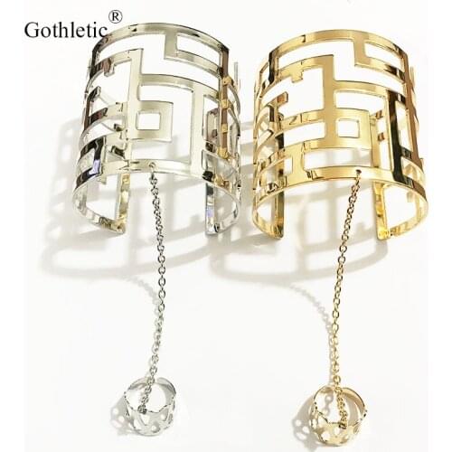 Gothletic Gold/Rhodium Color Geometric Open Metal Cuff Slave Bracelets & Bangles Finger Ring Hand Harness
