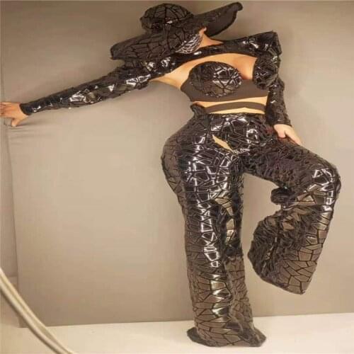 H122 Singer Sequins Mirror Pole Dancer Perspective Bodysuit Costume Catwalk Party Drilling Chain Diamond Sexy Elastic Stretched