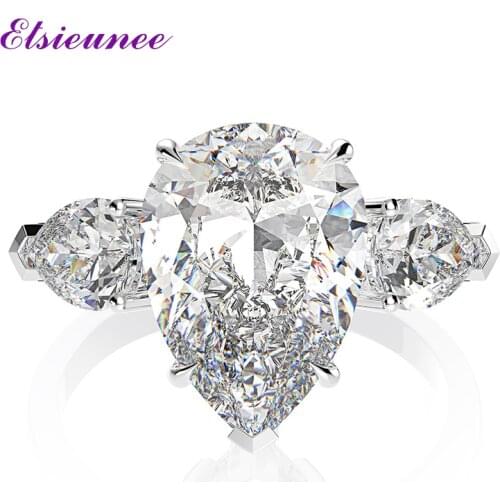 ELSIEUNEE 100% 925 Sterling Silver Pear Shape Created Moissanite Citrine Gemstone Ring Wedding Engagement Wholesale Fine Jewelry