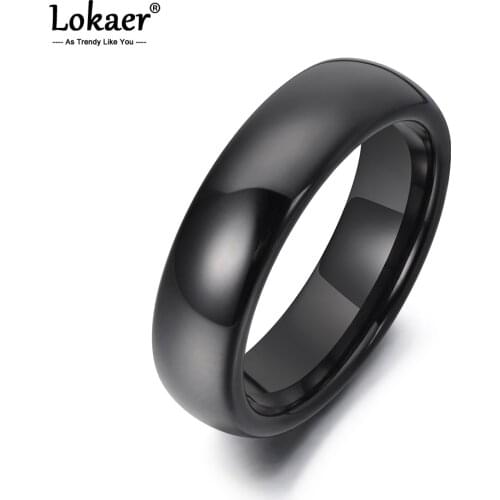 Lokaer Trendy 6mm Black Glossy Ceramics Rings Jewelry Bohemia Office Style Party Anniversary Rings For Women Girl Anneaux R19053