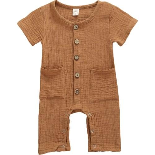 2020 Summer Newborn Baby Boys Girls Cotton Linen Romper Short Sleeve Jumpsuit Casual One Piece Suit Button Playsuit Outfit 0-18M