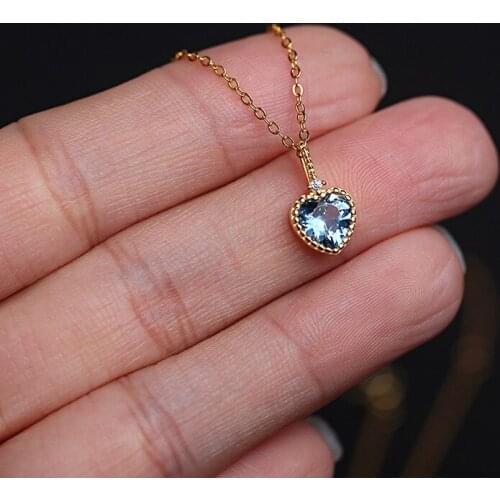 Lispector 925 Sterling Silver Sea Blue Zircon Heart Pendant Necklaces for Women Elegant Luxury Crystal Necklace Female Jewelry