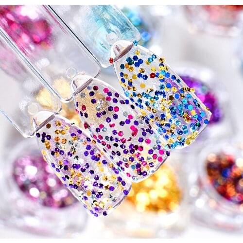 MEET ACROSS 1 Bottle Holographic Nail Glitter Hexagon Shape 3D Nail Art Decoration Sequins Tips Laser DIY Nail Beauty Tips