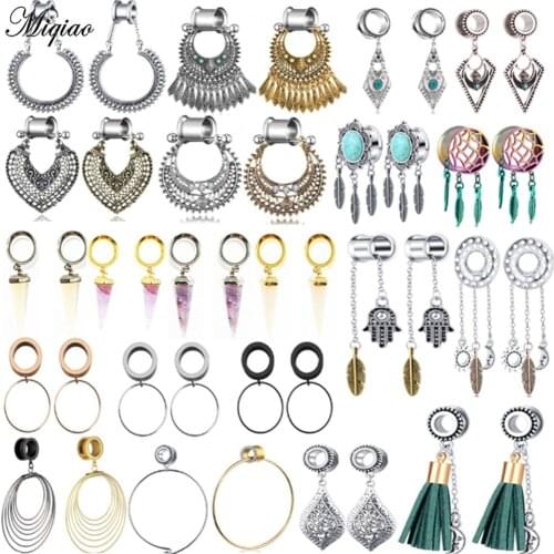 Miqiao 2pcs Stainless Steel Ear Plugs and Tunnels Dangle Ear Piercing Screw Fit Expansion Ear Stretched Piercing Body Jewelry