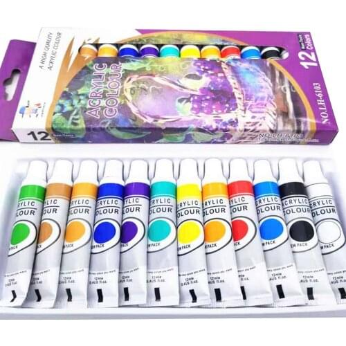 12 Colors 12ml Professional Acrylic Paints Pigment Set for Kids Adults Hand-painted Shoes Wall Painting Graffiti Art Supplies