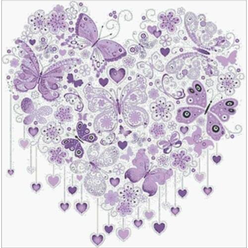 Purple butterfly heart counted 11CT 14CT 18CT Cross Stitch Set Wholesale DIY Cross-stitch Kit Embroidery Needlework Home Deco