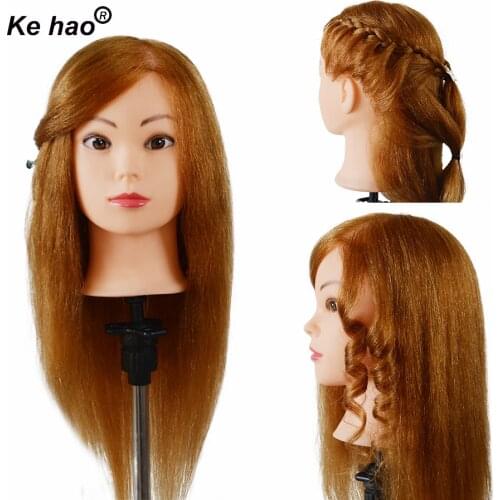 Head For Hairstyles 100% Real Hair Gold Color 18inch Long Training Head Kit Used For Color Curl Hot Tong Hairstyle Practice