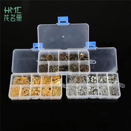 1set 10 Box Single Ring&Lobster Clasp&Tail Chain&Buckle &Torch&Sheep Eye&Bell&Nine Needle T-Pin Set Box Jewelry Tool Beading DIY