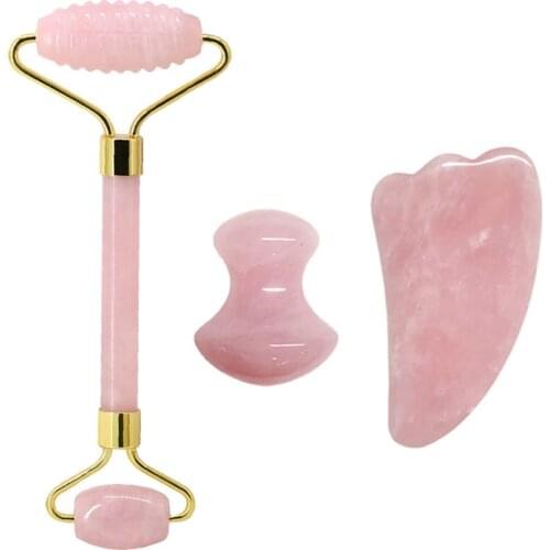 Rose Quartz Jade Roller Set Gua Sha Natural Jade Facial Massage Set Face Massager Lifting Tool Skin Care Tools massage muscle