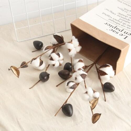 5 Head Naturally Dried Cotton Flower Decorative Home Decoration DIY Crafting Dried Fruit Rustic Decor Wedding Decorations