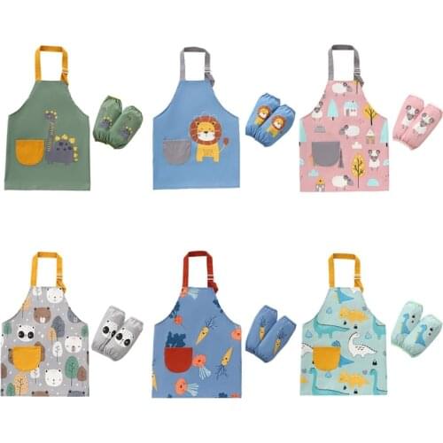 3-12 Years Baby Girl Boy Waterproof Adjustable Painting Apron with Sleeves Set Child Kids Toddler Infant Burp Cloth Feeding G99C