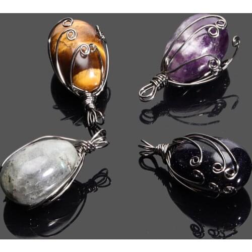 Manual Winding Of Copper Wire Natural Crystal Egg Shaped Creative Drop Necklace Mens And Womens Charm Pendants Fashion Jewelry