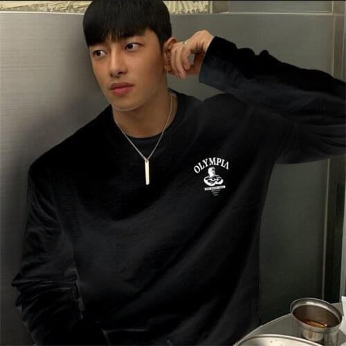 New Men Loose Gyms Long Sleeve Shirts Spring Casual Fashion Printed T-shirt Male Fitness Black Tee Shirt Tops Brand Clothing2021