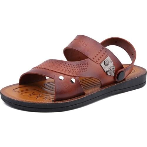 Classic Mens Rome Beach Sandals 2021 Summer Male Leather Soft Comfortable Outdoor Beach Slippers Boys Water Garden Sandals