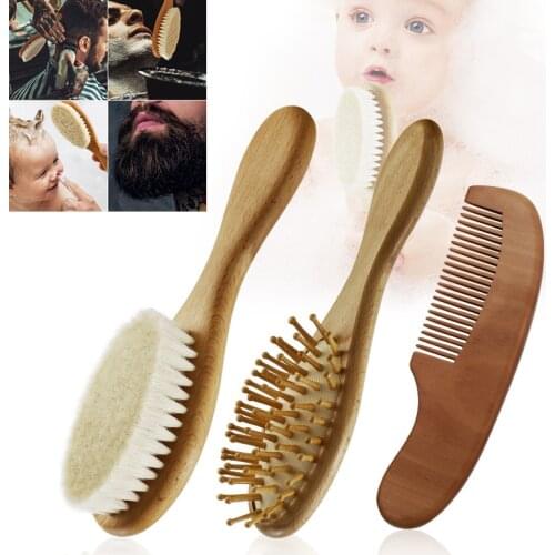 Pure Natural Wool Baby Brush Comb Newborn Hair Brush Infant Head Massager Wooden Comb Portable Kids Hair Bath Brush Comb